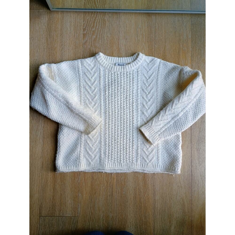 Madewell cabled crewneck cropped sweater heavy wool alpaca cream off white M